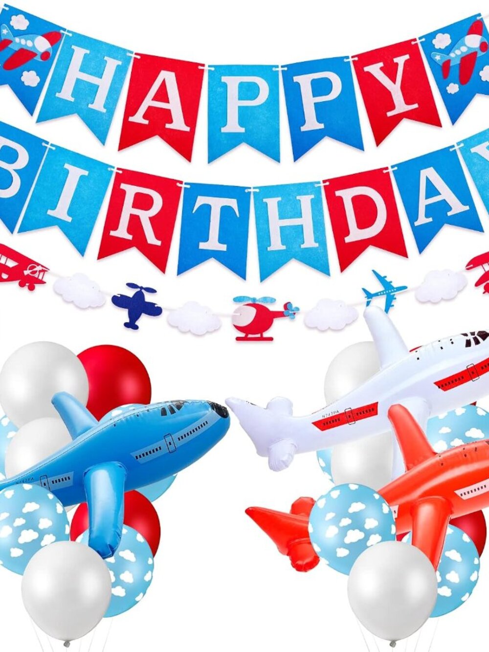 56 Pcs Airplane Birthday Party Decorations Inflatable Airplane Ballloons